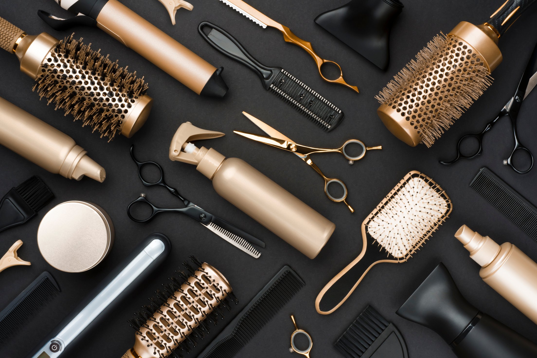 Hairdressing Tools on Black Background